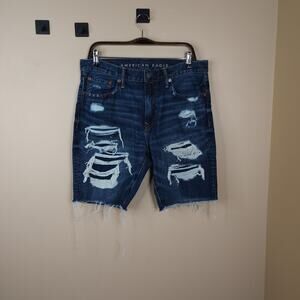 American Eagle Outfitters Blue Distressed Jean Shorts